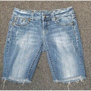 Miss Me Y2K Embellished Cutoff Jean Shorts Size 27 Bling Flap Pocket Denim